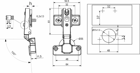 Петля накладная 52гр